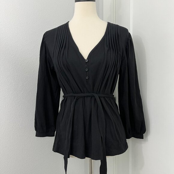 New Point Sur J. Crew Small Black Pleated Tie-Waist Top - Picture 1 of 13